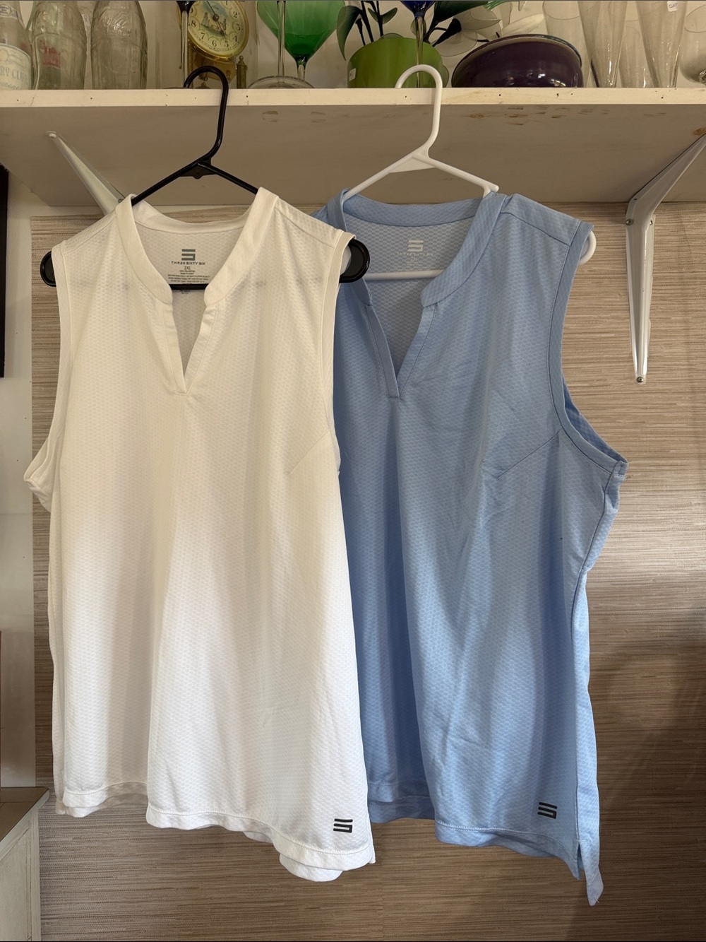 Three Sixty Six Women Sleeveless Athletic  Tank Top - White & Light Blue Set 2X